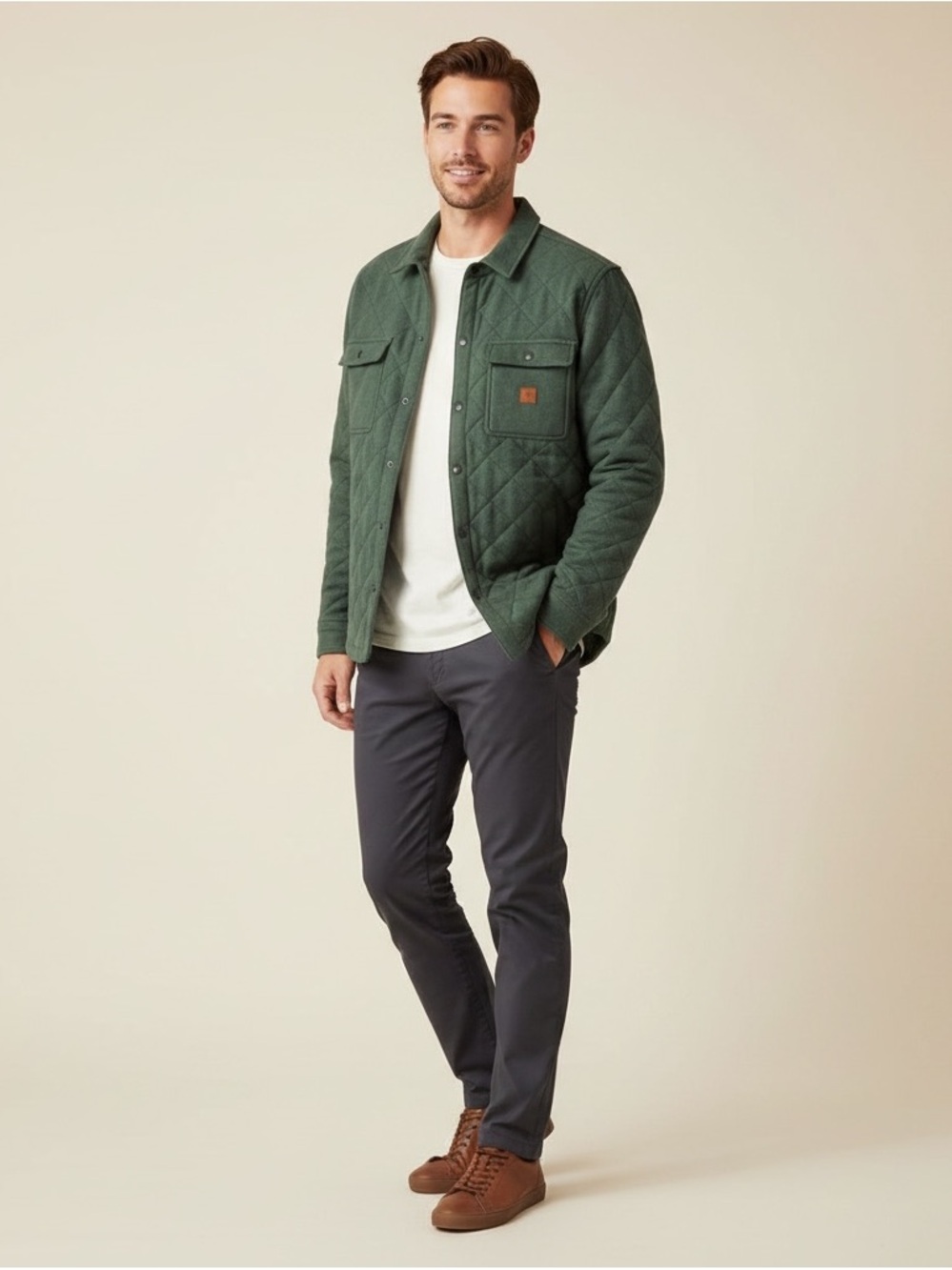 Brixton Cass Quilted Fleece Jacket Green Snap Button Front Large